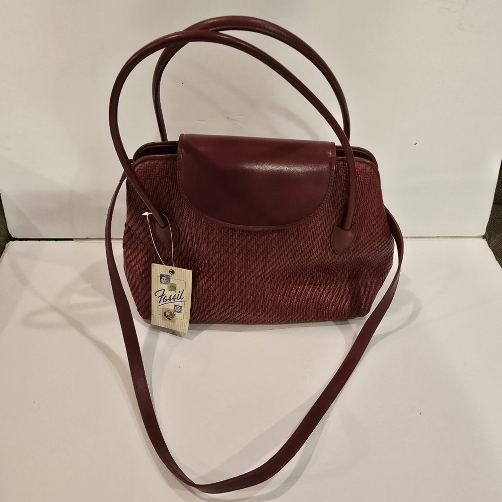NWT Fossil Red Shelby Straw Satchel